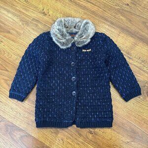 Catimini wool sweater cardigan with fur collar